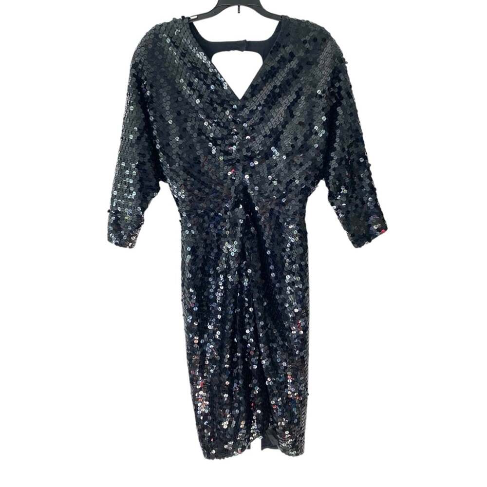 Vintage Silk Studio Morgan Taylor Black Evening Cocktail Dress size 8 V-Neck